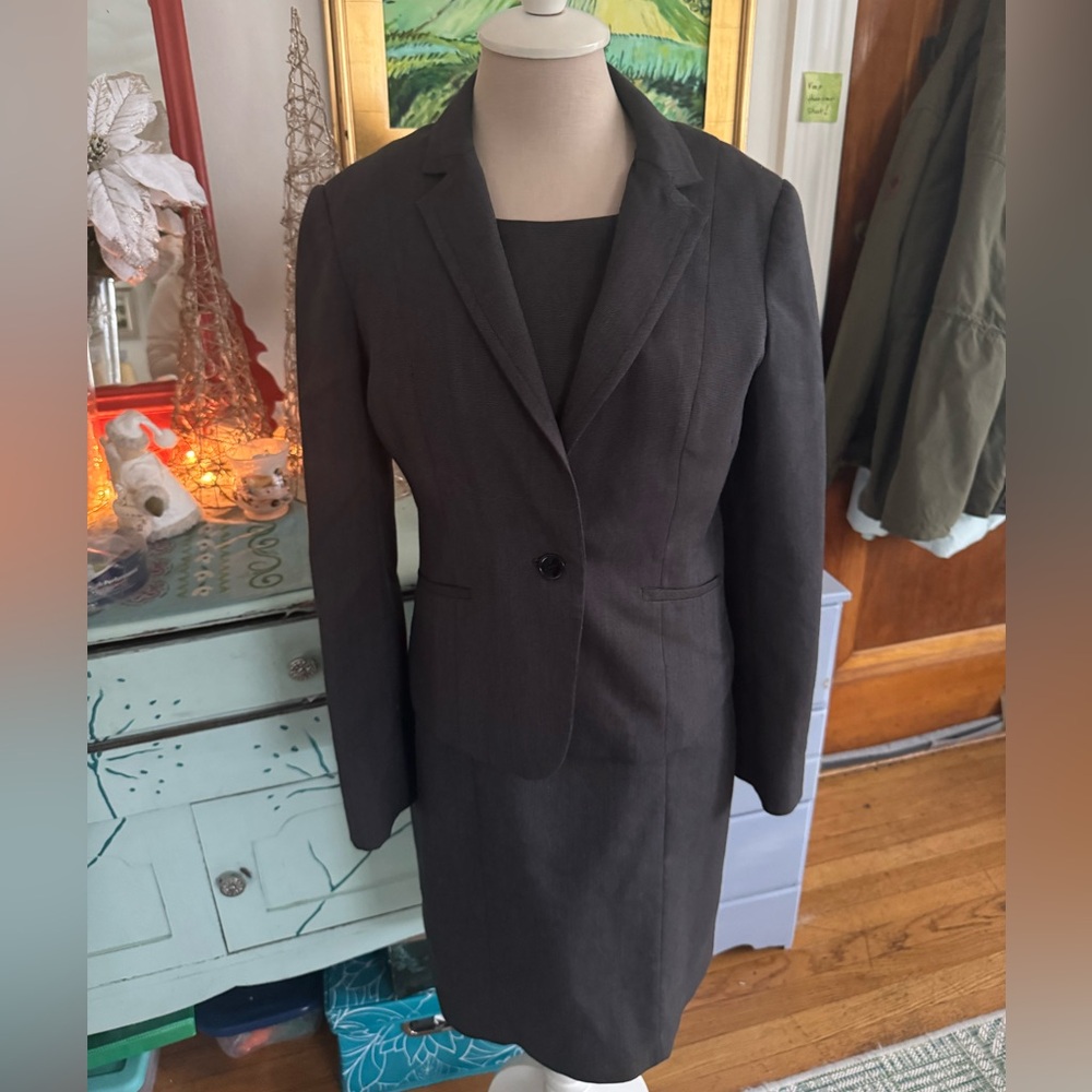 H&M Women's Dark Gray Blazer and Dress Set 6 Sheath Tailored Workwear Suit VGUC